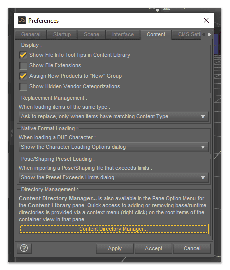 daz 3d manual install - content directory manager