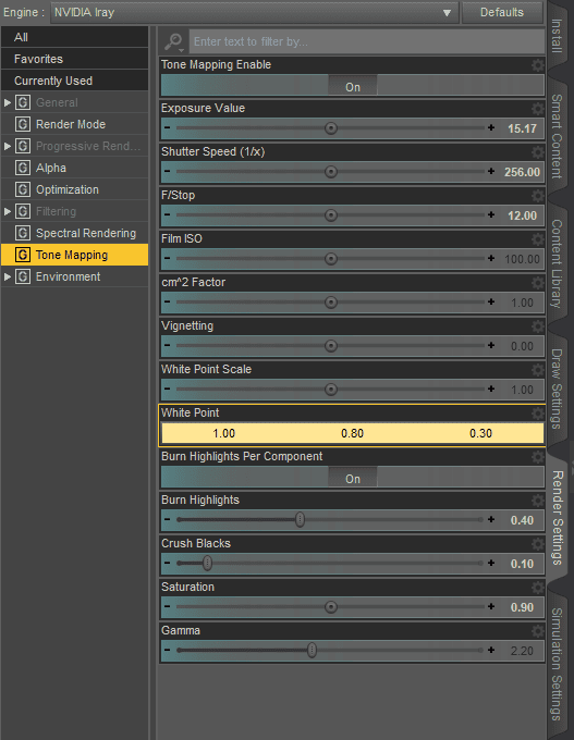 daz3d night render tone mapping