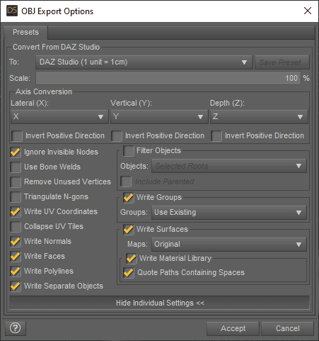 daz3d obj export options