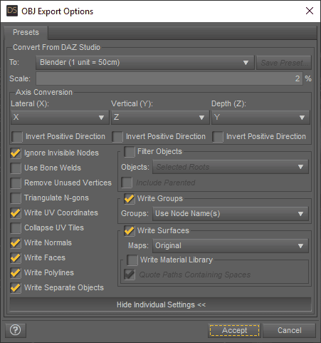 daz3d obj export options