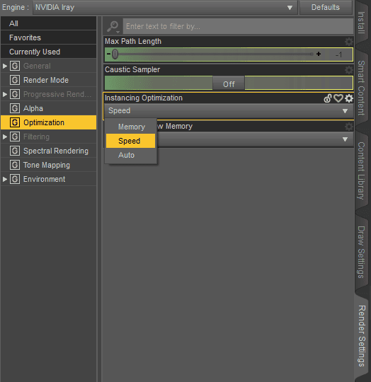 dazd3 faster render tips settings with instancing optimization