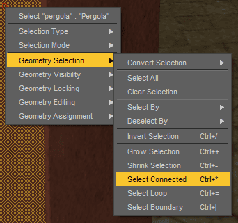 daz3d select connected geometry