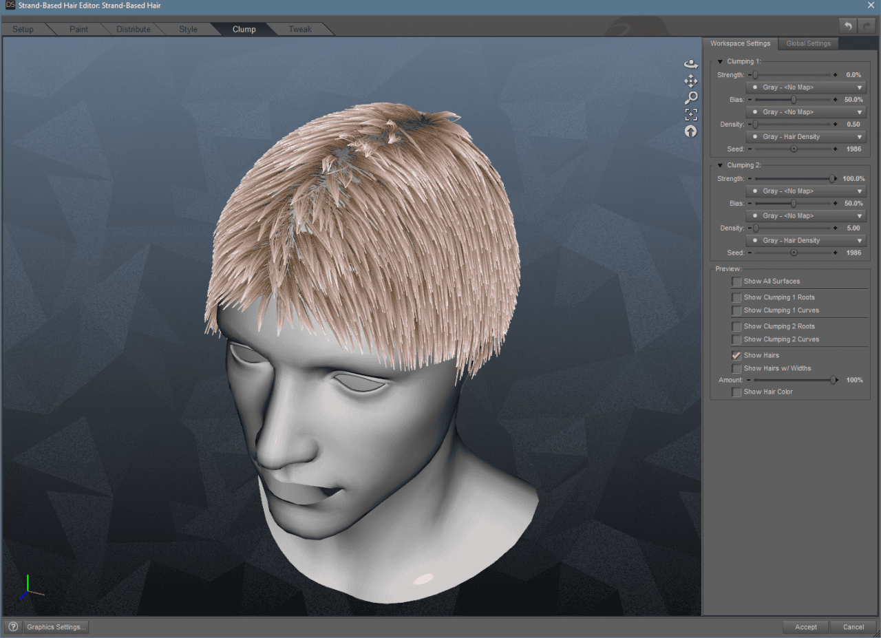 daz3d strand based hair clump