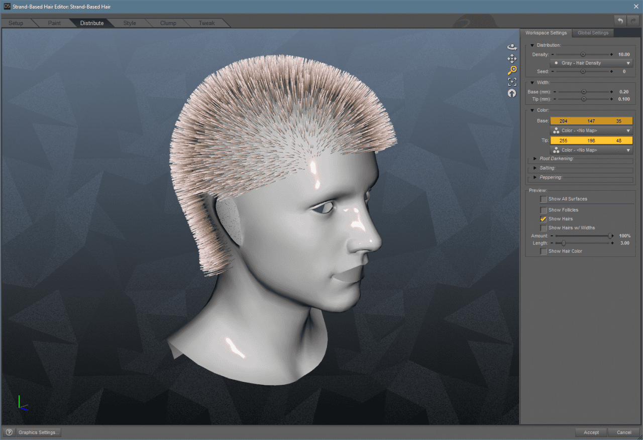 daz3d strand based hair distribute