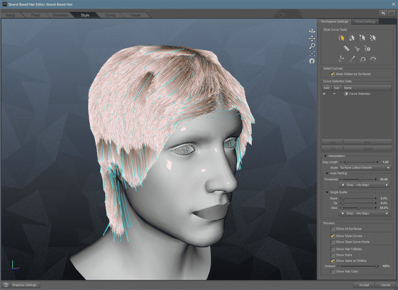 daz3d strand based hair parting
