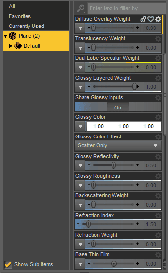 daz3d surfaces settings