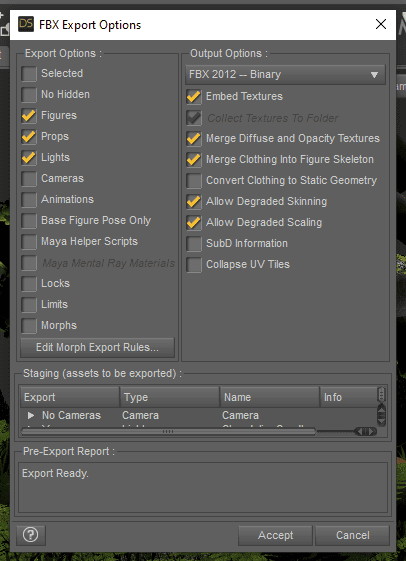 fbx export options inside daz studio