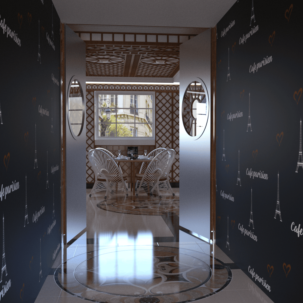 Entrance door to the cafe.