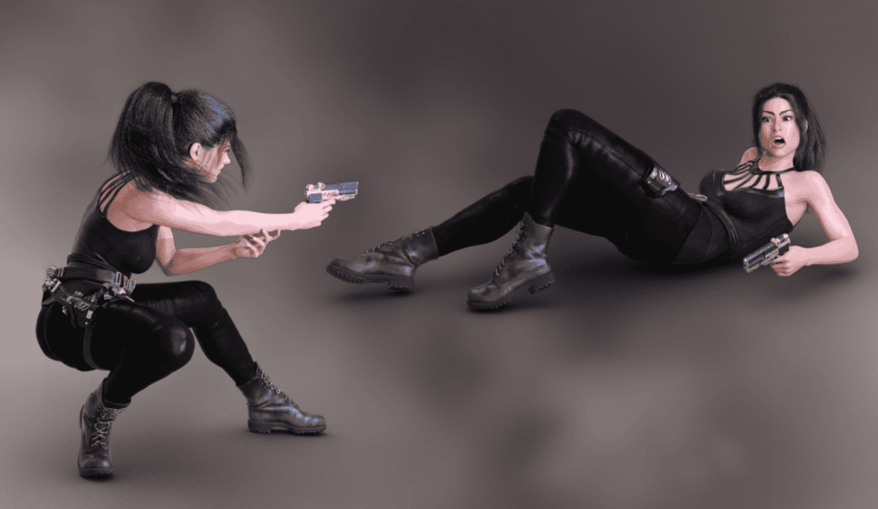 gun battle 3d poses genesis woman daz