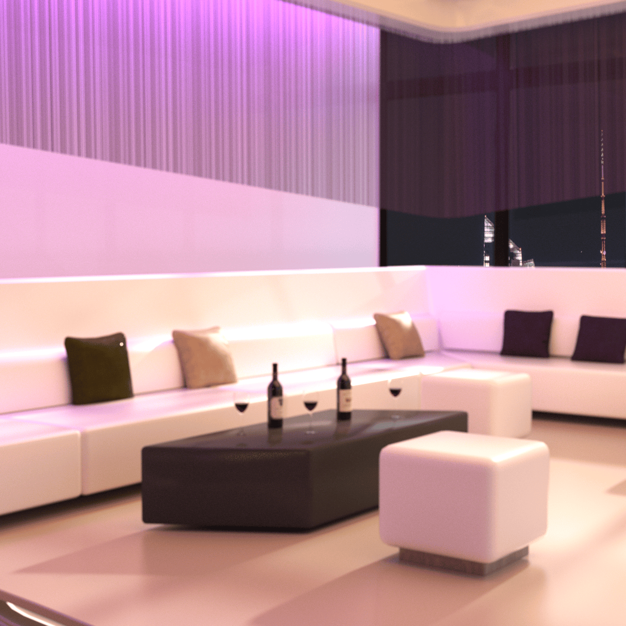Rendering of another VIP seat area inside the night bar 3d model