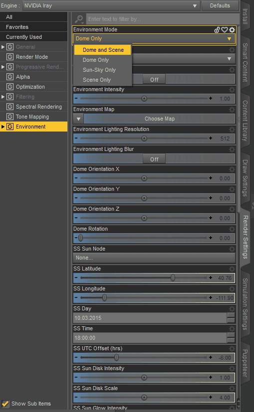 daz3d lights not working environment settings