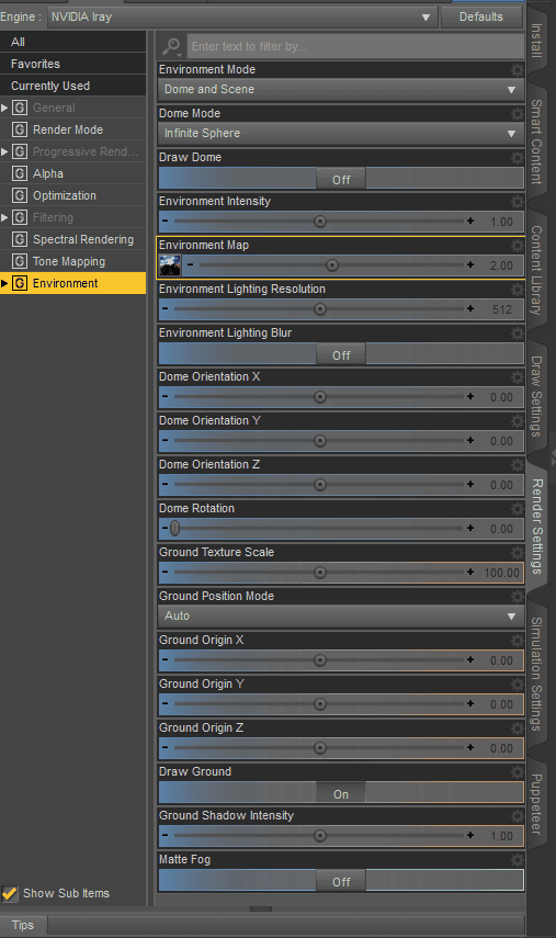 daz studio enviroment map giving light