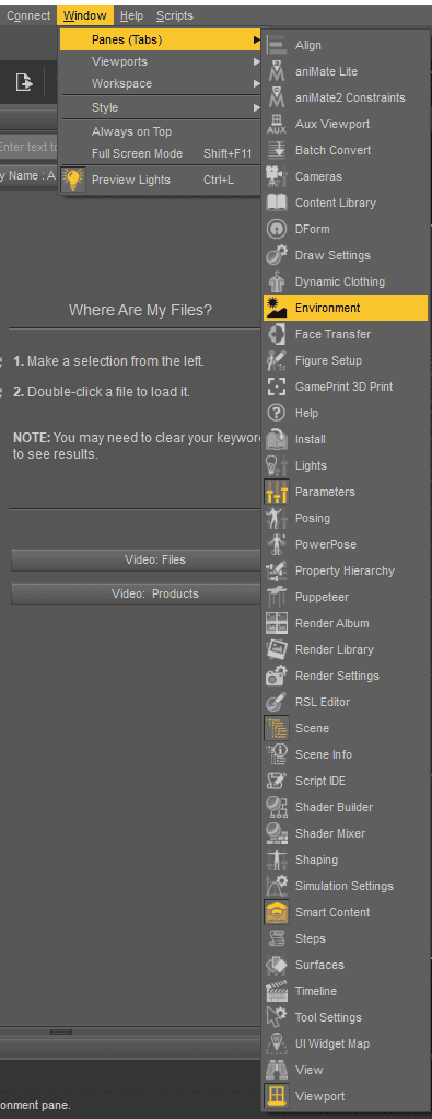 daz3d environment pane