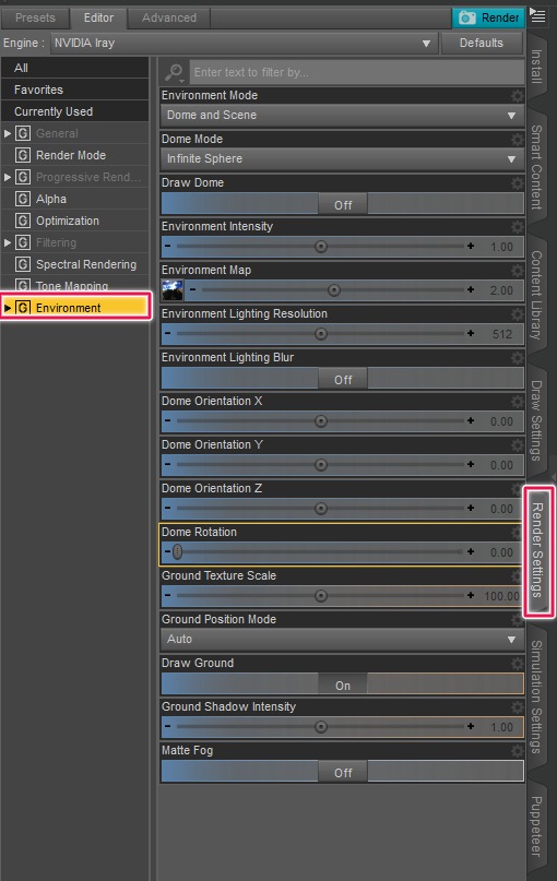 daz studio render settings environment