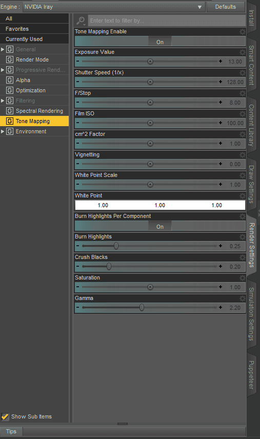 daz studio lights not working tone mapping