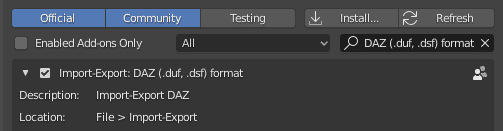 installing daz plugin inside blender