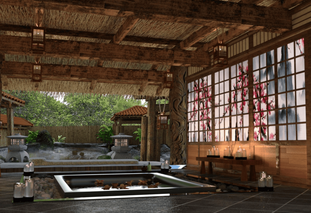 japanese restaurant spa hot spring 3d models