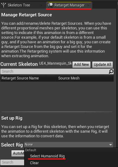 mannequin ue4 rig setup