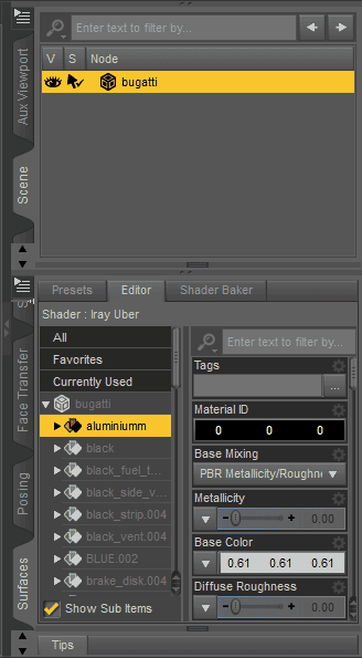 material pane options daz studio
