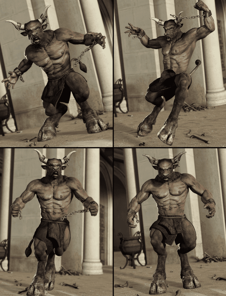 minos poses for daz3d minotaur