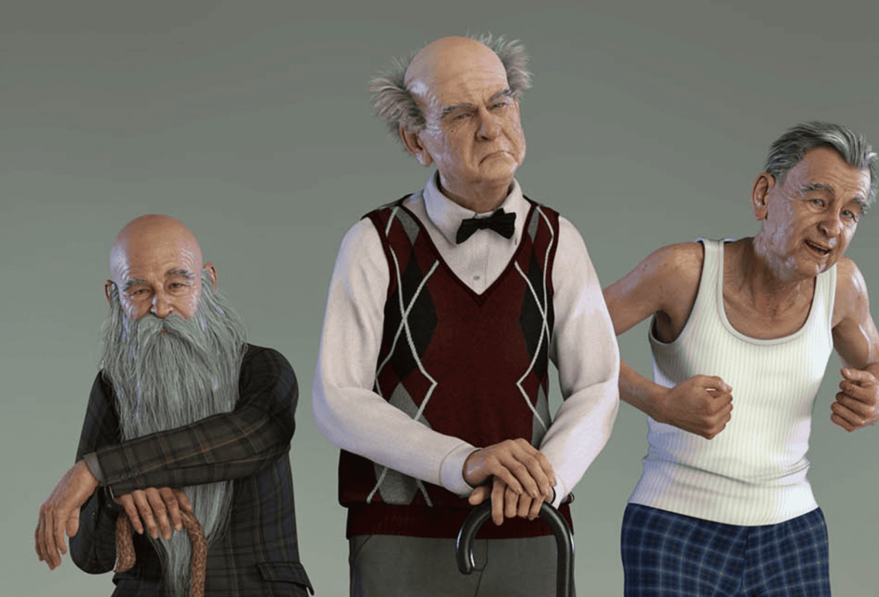 old man poses daz product