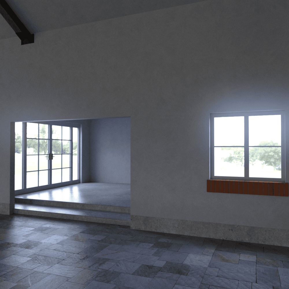 Lights coming in from various doors and windows