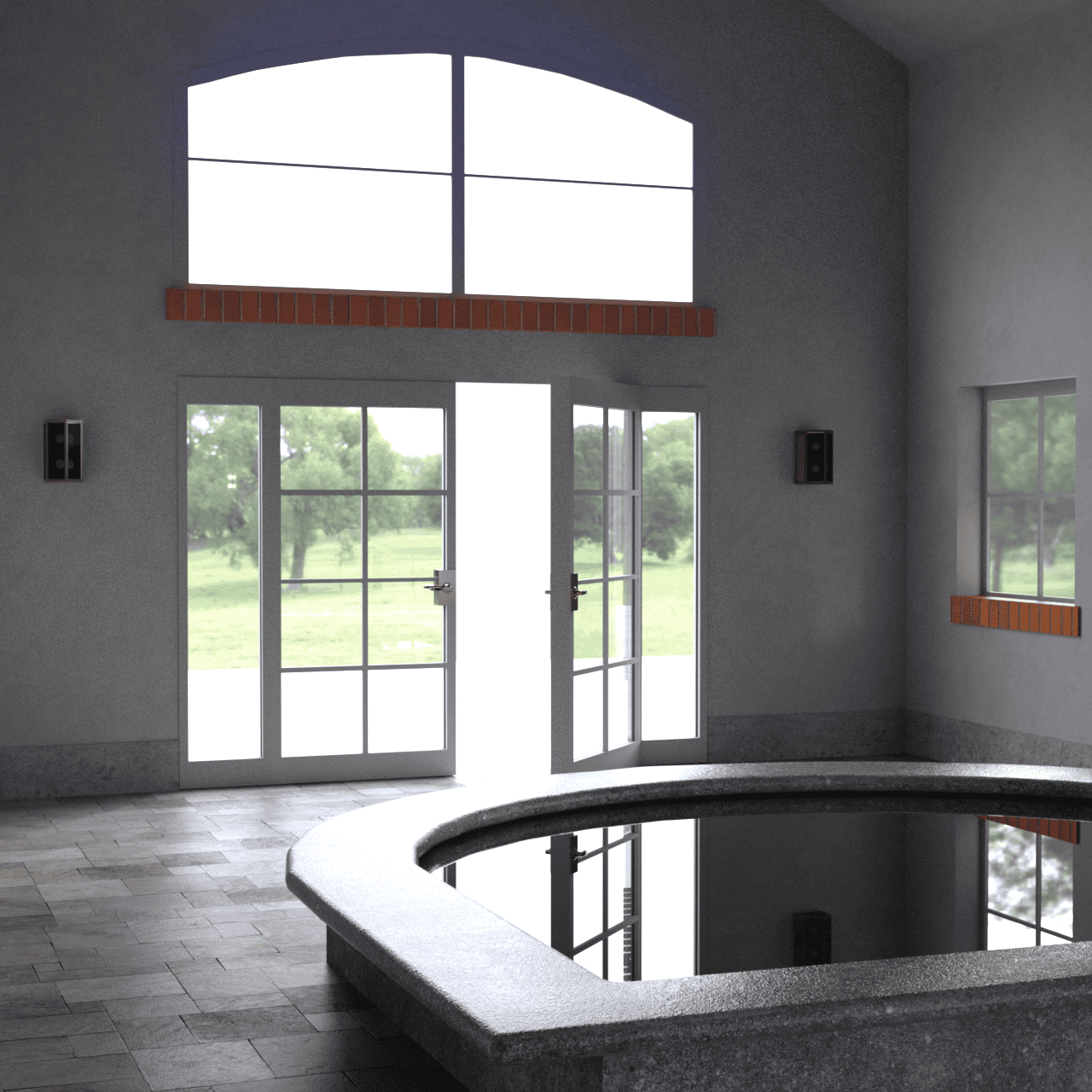 Close up of the exit doors and jacuzzi