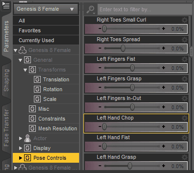 pose controls settings inside daz