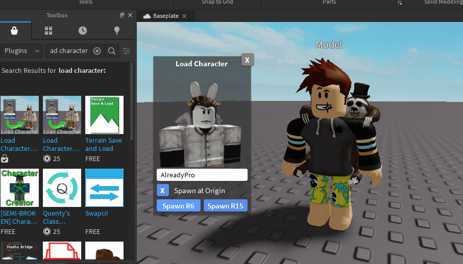 roblox studio app load character 3d model viewport boy avatar