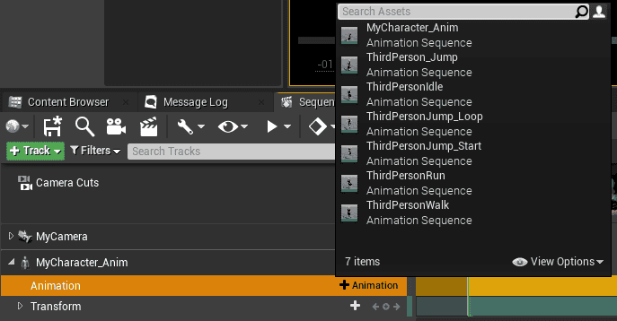 sequencer window add new animation