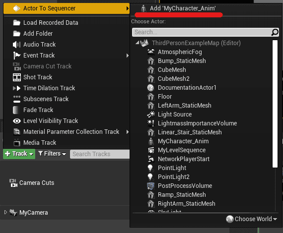 sequencer window character add