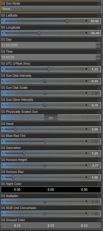 sun and sky dome settings inside daz studio