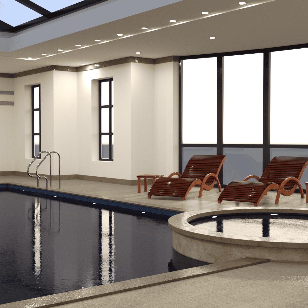 Rendering of a pool with jacuzzi 3d model