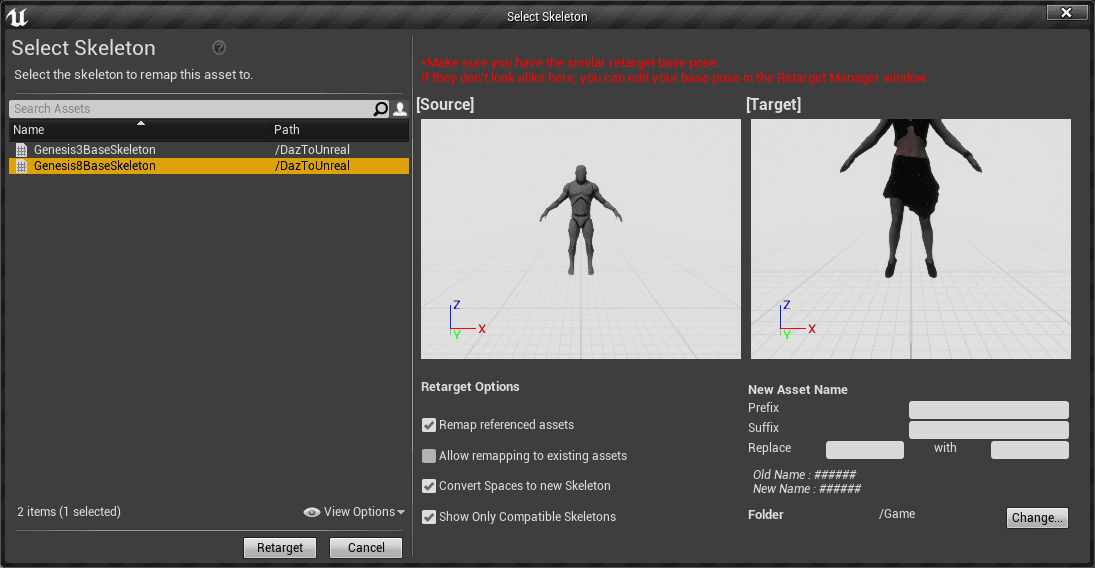 target skeleton selected