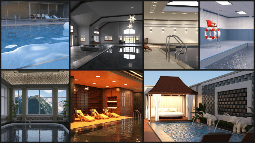 3d models of 7 different swimming pools