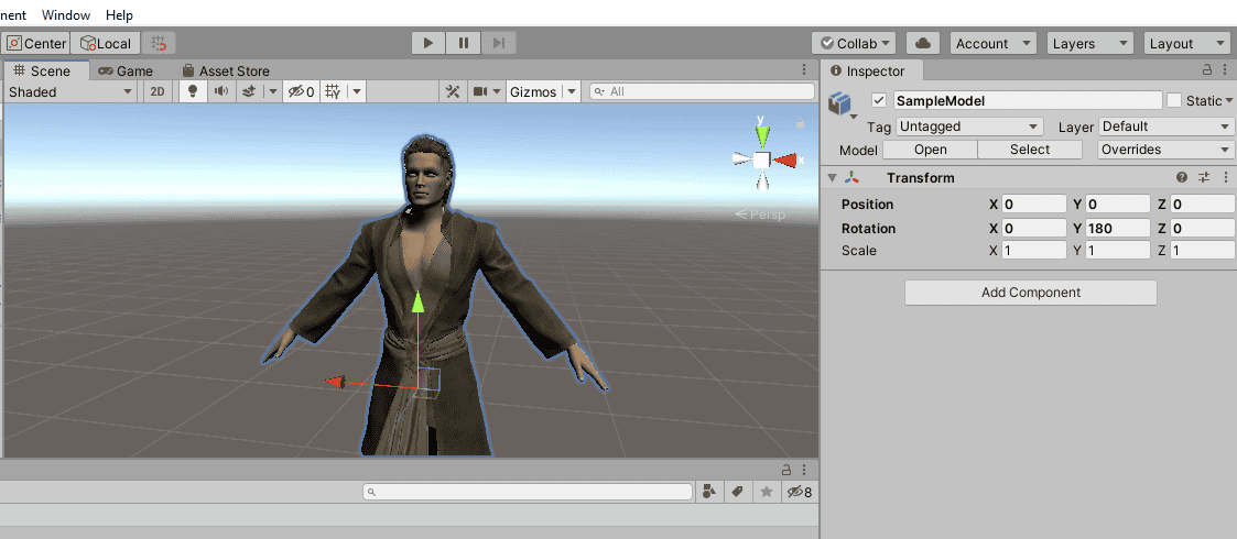 Unity character shown imported from daz3d