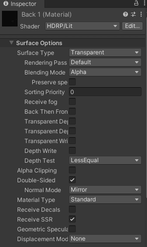 unity inspector hair material parameters