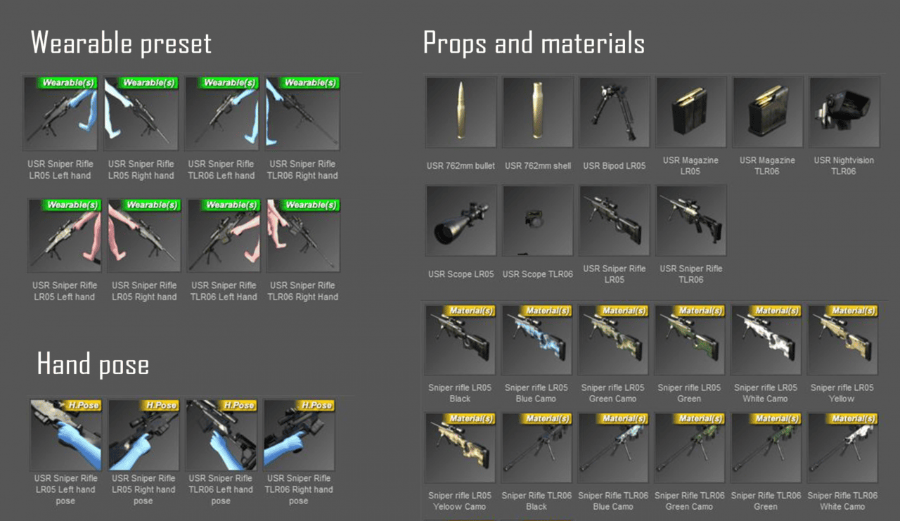 wearables props and poses for sniper 3d model