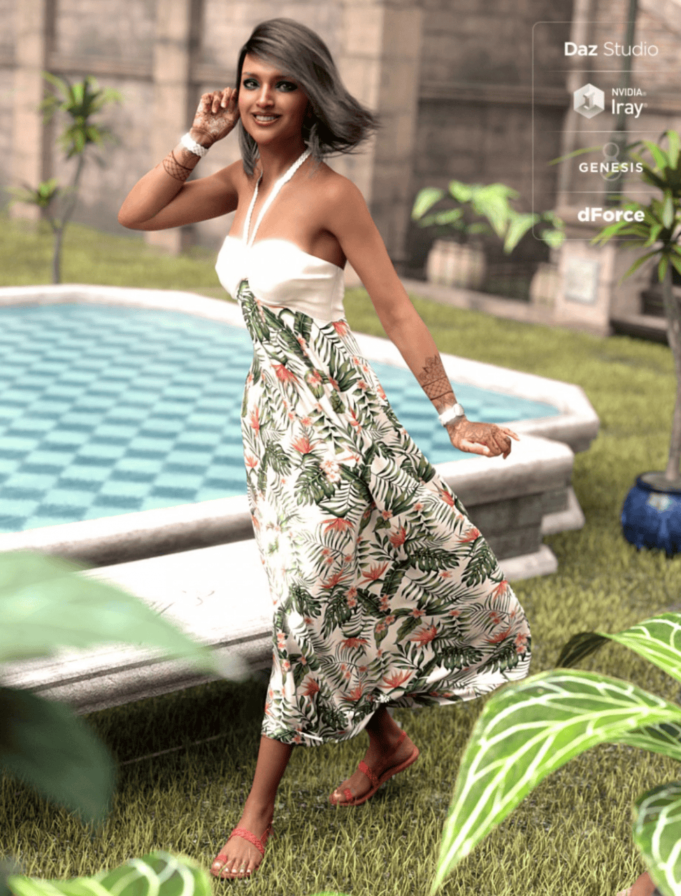 dForce dress rendered in daz